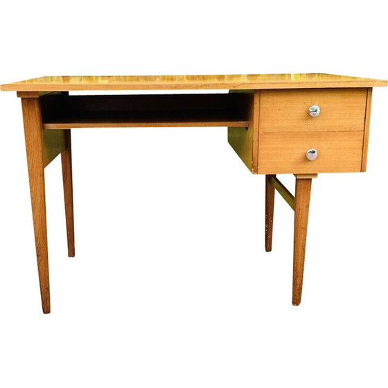 Image 1 of Vintage honingkleurig bureau met 2 laden