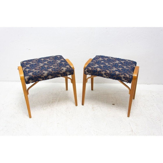 Image 1 of Paar vintage gebogen houten krukjes van Ludvík Volák voor Dřevopodnik Holešov, Tsjechië 1970