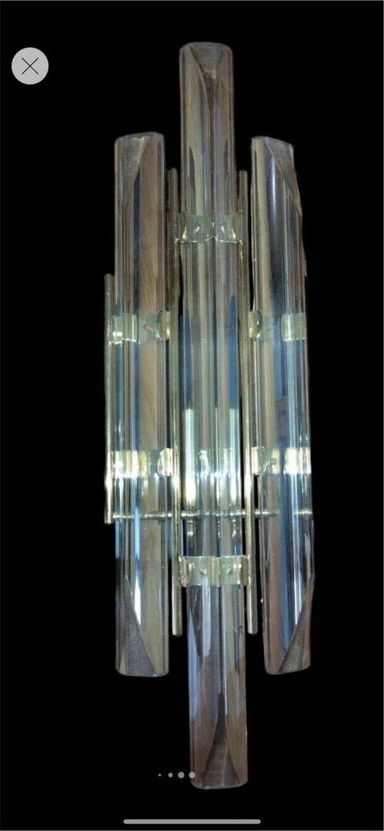 Image 1 of Venini Stijl Wandlamp Paar Glazen Kristal Murano, Italië 1980