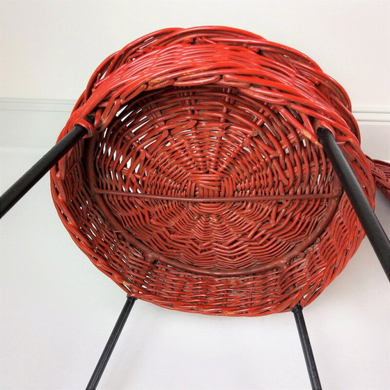 Image 1 of Set van 3 vintage geweven rotan en metalen stoelen, 1950