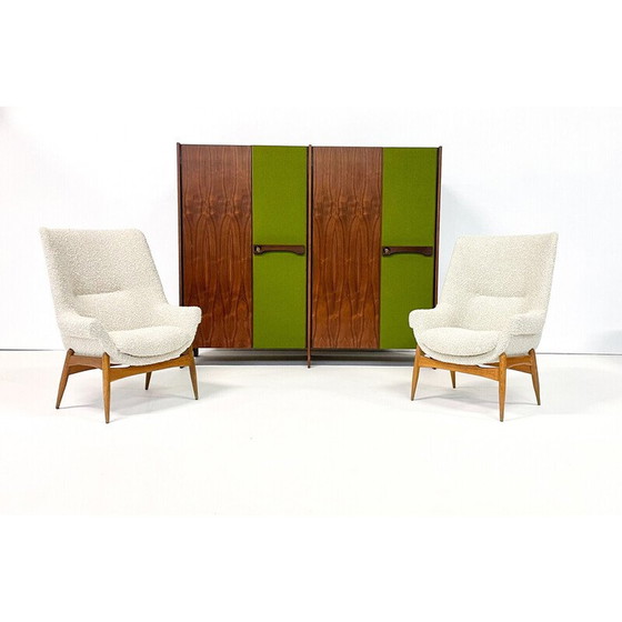 Image 1 of Italiaanse kast uit de Mid Century in hout en groene stof, jaren 1960