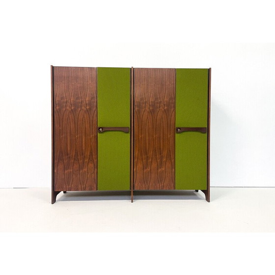 Image 1 of Italiaanse kast uit de Mid Century in hout en groene stof, jaren 1960