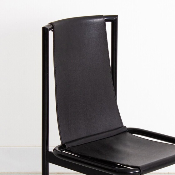 Image 1 of Paar vintage stoelen van metaal en zwart imitatieleer