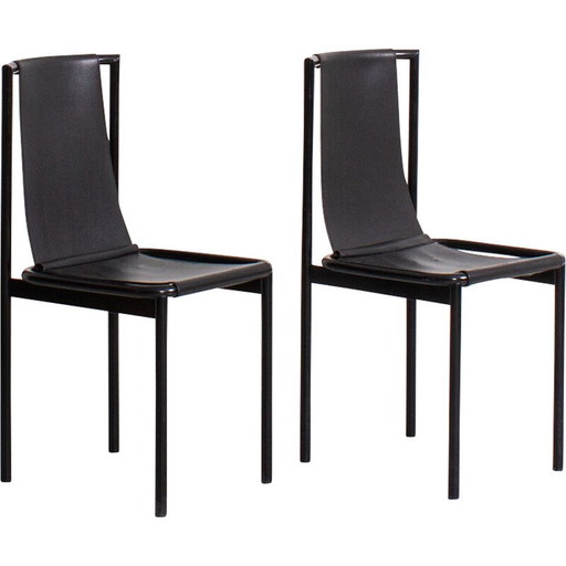 Paar vintage stoelen van metaal en zwart imitatieleer