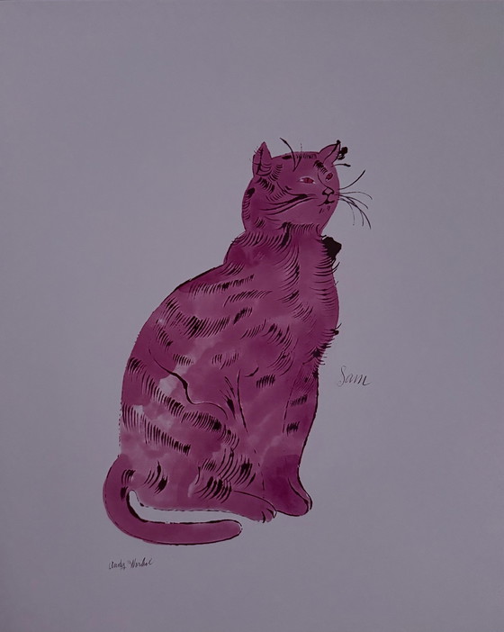 Image 1 of Andy Warhol: "Pink Sam, C.1954". Gesigneerd In De Plaat.