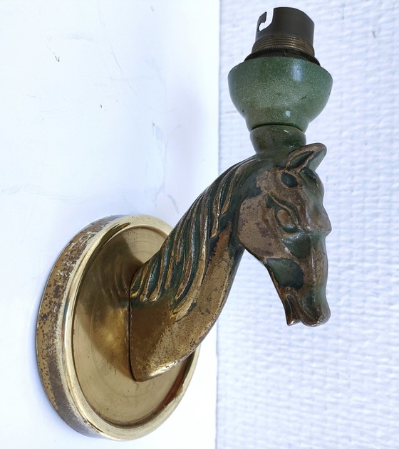 Image 1 of Paar Bronzen Antieke Paarden Wandlampen