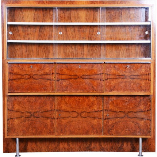 Vintage art deco walnoten dressoir, Tsjecho-Slowakije 1930