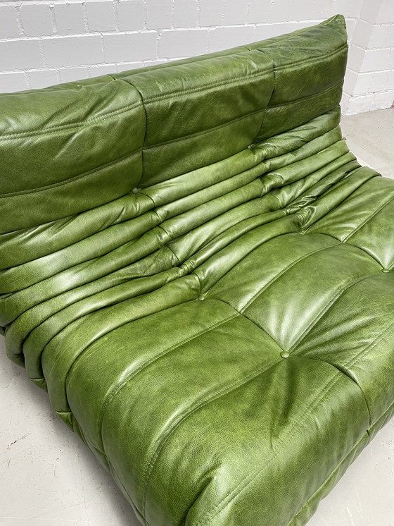 Image 1 of Ligne Roset Togo Vintage Groen Leer 2 Zits Sofa