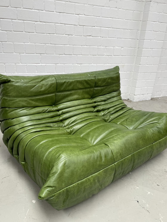 Image 1 of Ligne Roset Togo Vintage Groen Leer 2 Zits Sofa