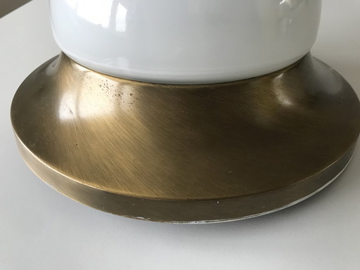 Vintage Plafondlamp / Plafonniere Messing Goud Rand Met Glazen Bol Lamp Kap