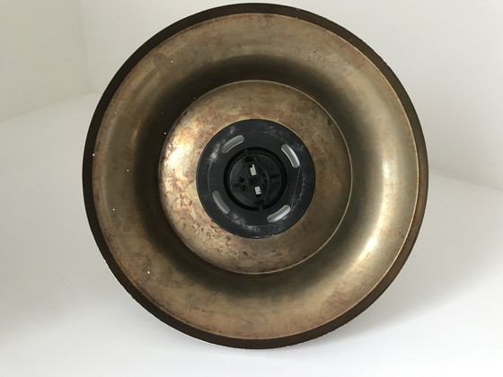 Image 1 of Vintage Plafondlamp / Plafonniere Messing Goud Rand Met Glazen Bol Lamp Kap