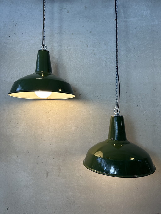 2X Vintage Xl Emaille Lampen - Groen