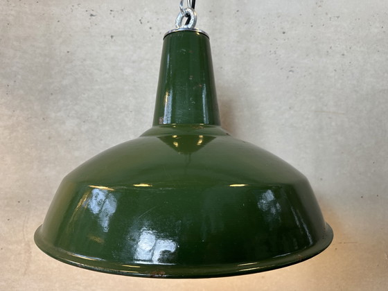 Image 1 of 2X Vintage Xl Emaille Lampen - Groen