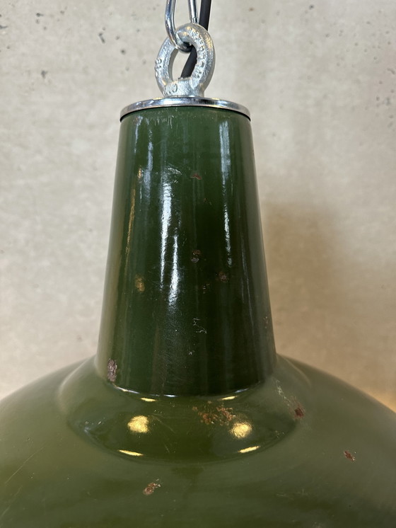 Image 1 of 2X Vintage Xl Emaille Lampen - Groen