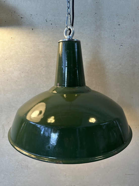 Image 1 of 2X Vintage Xl Emaille Lampen - Groen