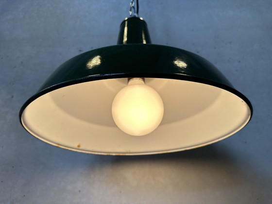 Image 1 of 2X Vintage Xl Emaille Lampen - Groen