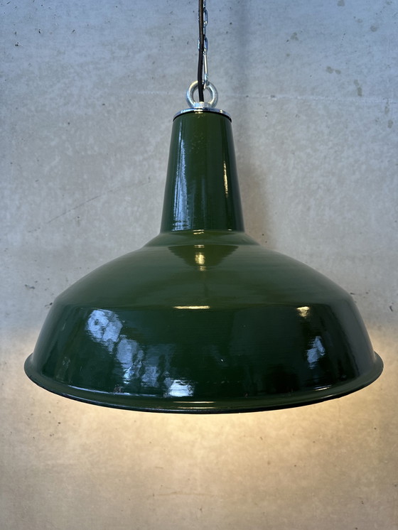 Image 1 of 2X Vintage Xl Emaille Lampen - Groen