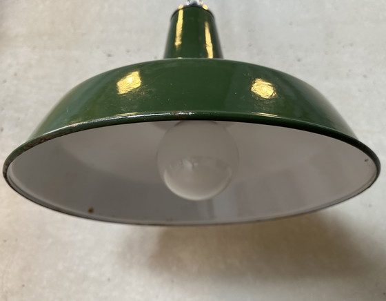 Image 1 of 2X Vintage Xl Emaille Lampen - Groen