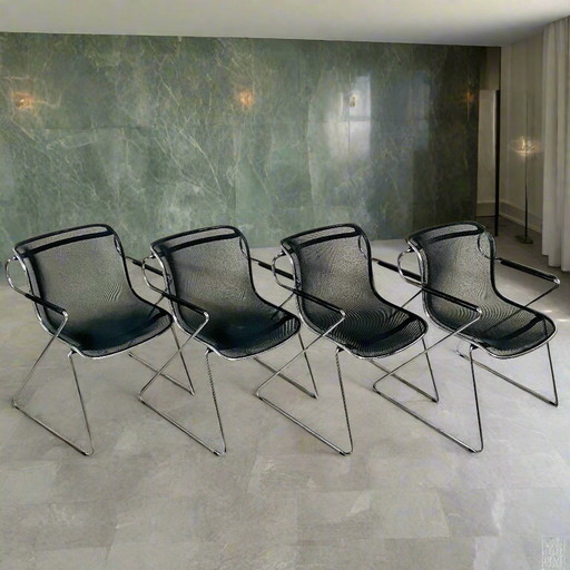 4 X Castelli Model Penelope Eetkamerstoelen Charles Pollock Italiaans Design 1980