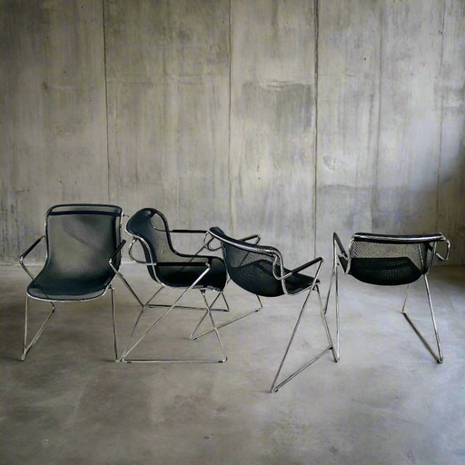 4 X Castelli Model Penelope Eetkamerstoelen Charles Pollock Italiaans Design 1980