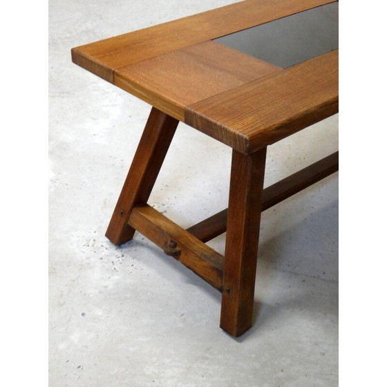 Image 1 of Vintage eiken salontafel met zwart glas, 1970