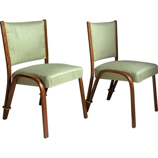 Paar vintage Steiner stoelen in gebogen essenhout en imitatieleer van Wilhem von Bode voor Hugues Steiner, Frankrijk 1948