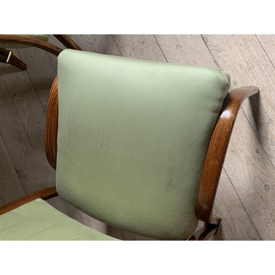 Image 1 of Paar vintage Steiner stoelen in gebogen essenhout en imitatieleer van Wilhem von Bode voor Hugues Steiner, Frankrijk 1948