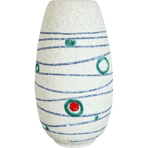 Kleurrijke aardewerk vintage vaas "Stripe and Dots" voor Jasba Ceramics, Duitsland 1950