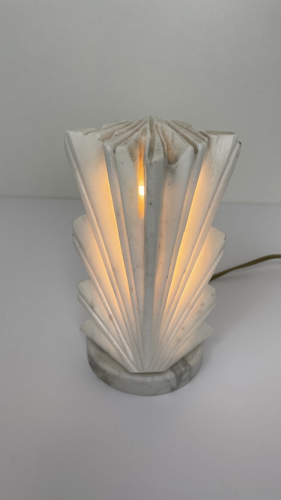 Image 1 of Vintage Albast wit natuursteen design lampje Carrara marmer voet