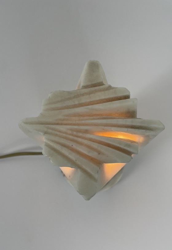 Image 1 of Vintage Albast wit natuursteen design lampje Carrara marmer voet