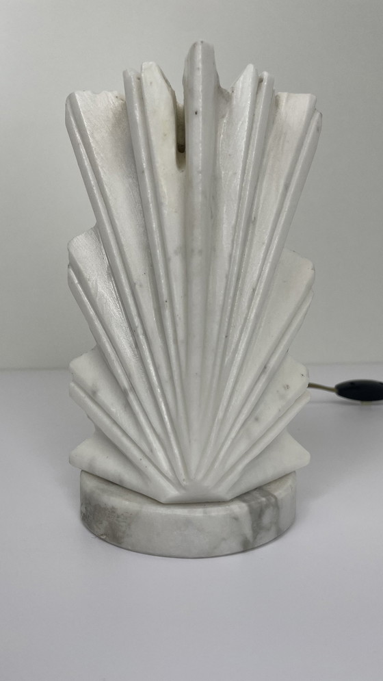 Image 1 of Vintage Albast wit natuursteen design lampje Carrara marmer voet