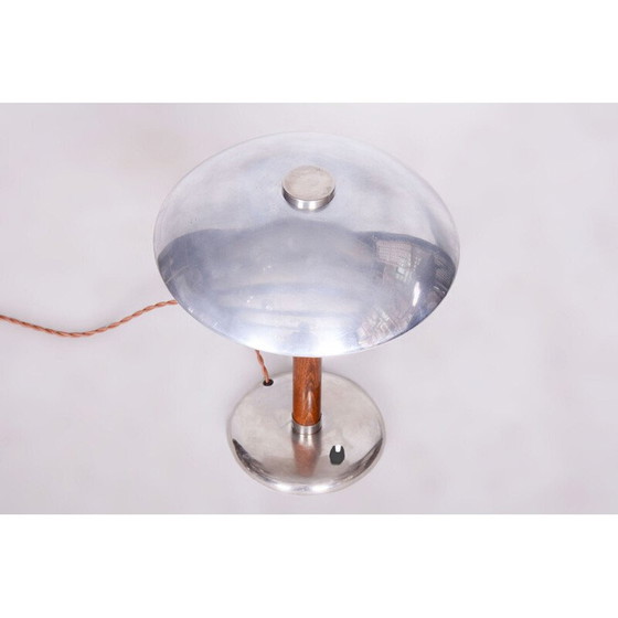 Image 1 of Vintage Art Deco tafellamp van chroomstaal en hout, Tsjecho-Slowakije 1930