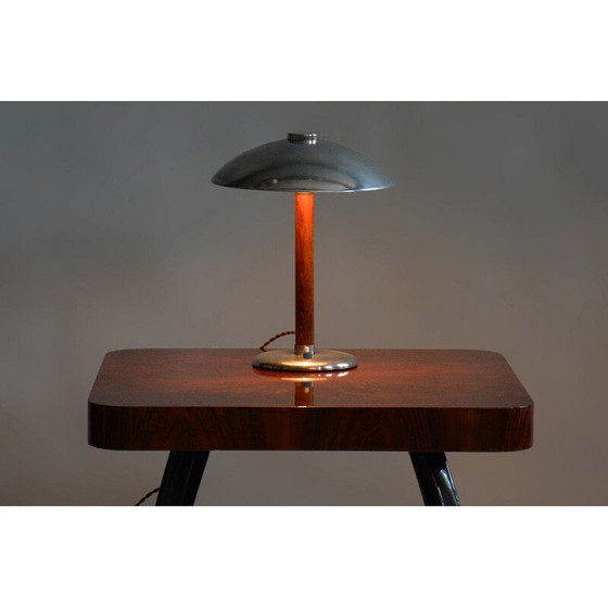 Image 1 of Vintage Art Deco tafellamp van chroomstaal en hout, Tsjecho-Slowakije 1930