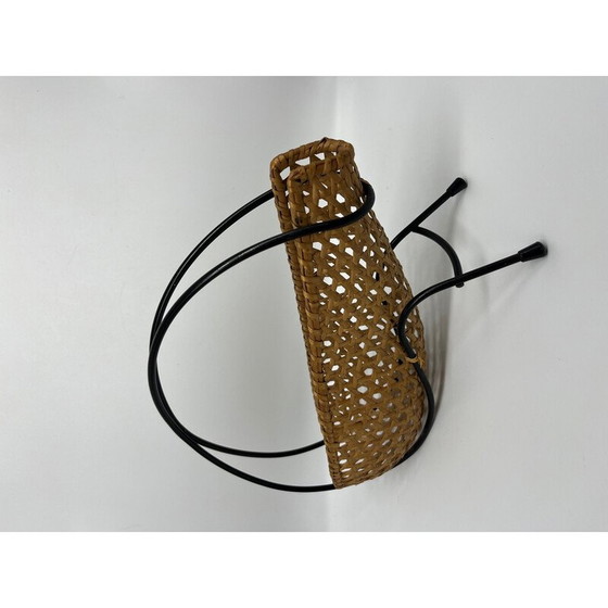 Image 1 of Vintage rieten en metalen flessenhouder, 1950