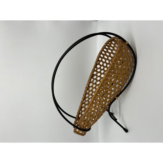 Image 1 of Vintage rieten en metalen flessenhouder, 1950
