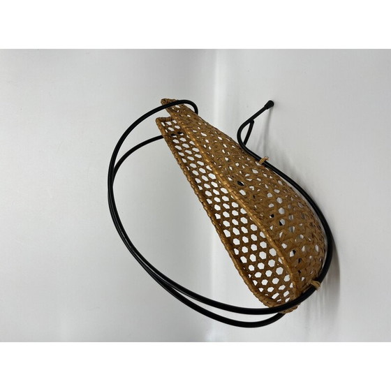 Image 1 of Vintage rieten en metalen flessenhouder, 1950