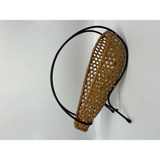 Image 1 of Vintage rieten en metalen flessenhouder, 1950