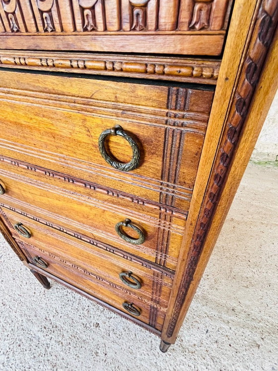 Image 1 of Lodewijk XVI Franse vitrinekast met 5 laden, 1940