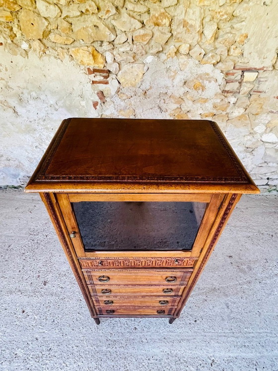 Image 1 of Lodewijk XVI Franse vitrinekast met 5 laden, 1940