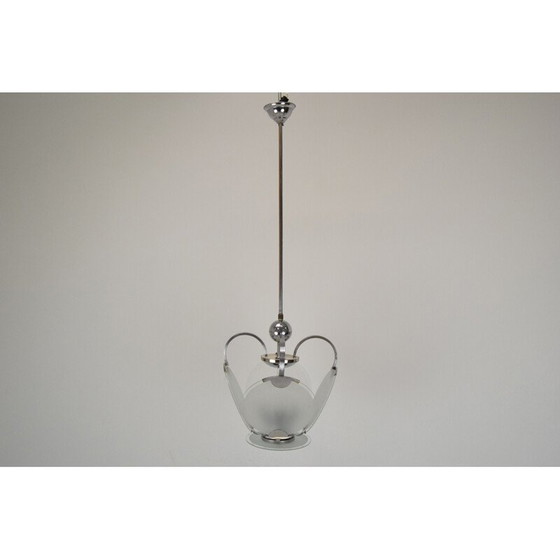 Image 1 of Vintage art deco kroonluchter van glas en chroom, Tsjecho-Slowakije 1930
