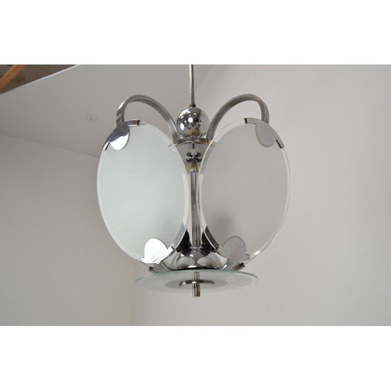 Image 1 of Vintage art deco kroonluchter van glas en chroom, Tsjecho-Slowakije 1930