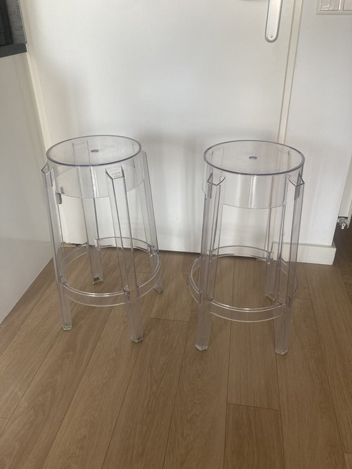 2x Kartell Charles Ghost barkrukken Hoog By Phillippe Starck