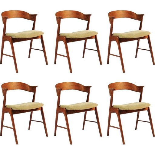 Set van 6 vintage teakhouten eetkamerstoelen Bekend 32, jaren 1960 Deens