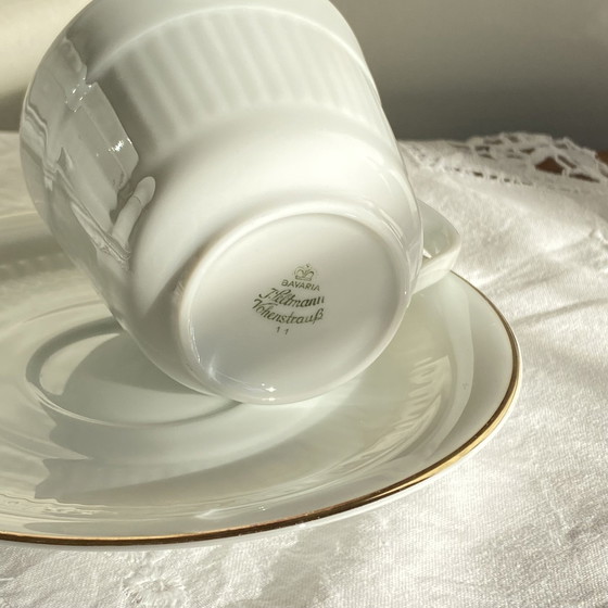 Image 1 of Set van 6 grote Johann Seltman Vohenstraus Bavaria porseleinen en gouden koffiekoppen