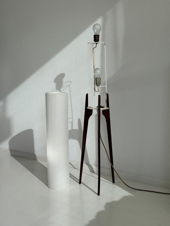 Image 1 of Teak Tripod Rocket Floor Lamp, Denmark 1960S