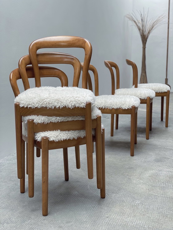 Image 1 of 6x vintage massief beukenhouten eetkamerstoelen