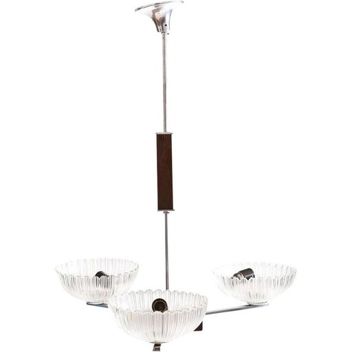 Vintage plafondlamp in chroom en glas, Tsjecho-Slowakije 1950