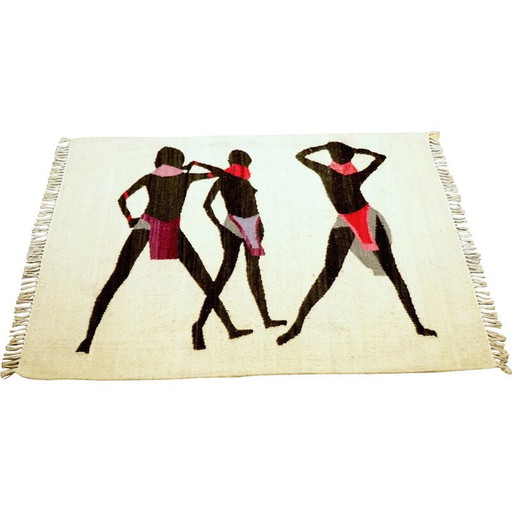 Vintage wollen vloerkleed met karakterpatroon, 1970