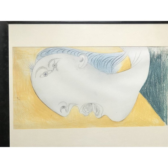 Image 1 of Oude reproductie van voorbereidende tekening "hoofd van een vrouw" van Picasso voor Guernica