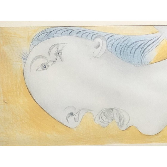 Image 1 of Oude reproductie van voorbereidende tekening "hoofd van een vrouw" van Picasso voor Guernica